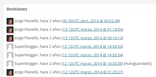 Revisiones en un artículo en WordPress